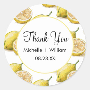 Modern Seamless Pattern Watercolor Wedding Lemon Classic Round Sticker