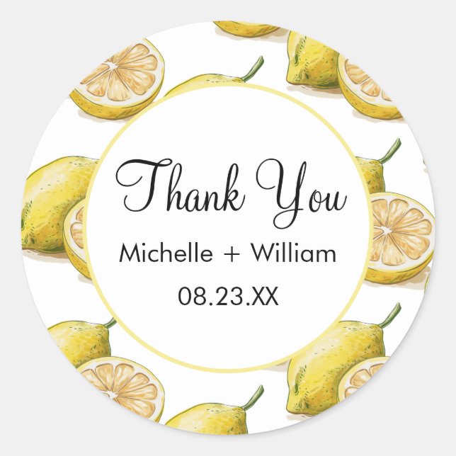 Modern Seamless Pattern Watercolor Wedding Lemon   Classic Round Sticker (Front)