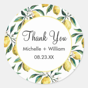 Modern Seamless Pattern Watercolor Wedding Lemon   Classic Round Sticker