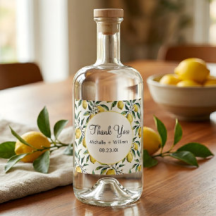 Modern Seamless Pattern Watercolor Wedding Lemon Liquor Bottle Label