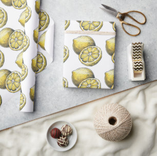 Modern Seamless Pattern Watercolor Yellow Lemon Wrapping Paper