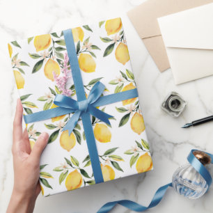 Modern Seamless Pattern Watercolor Yellow Lemon Wrapping Paper