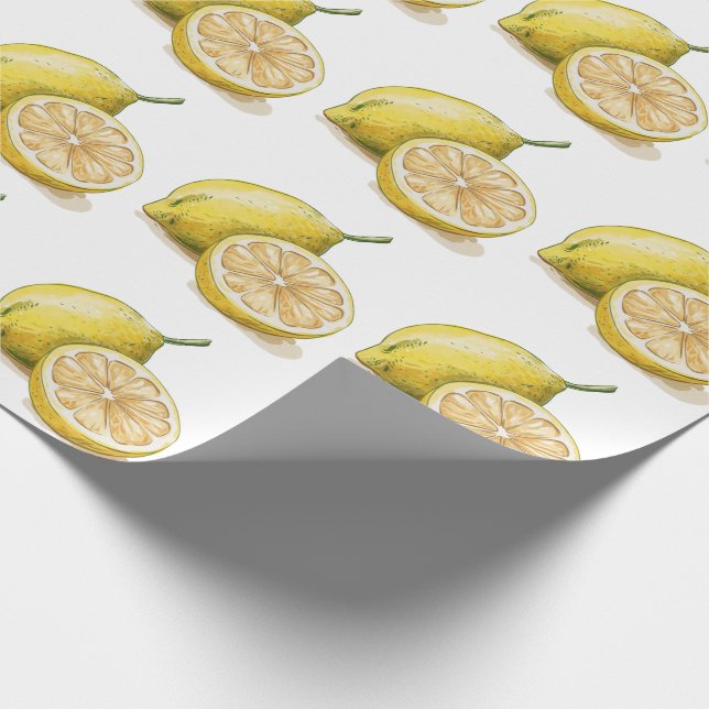 Modern Seamless Pattern Watercolor Yellow Lemon Wrapping Paper (Corner)