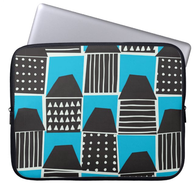 Modern seamless pattern with houses in black and b laptop sleeve (Front)