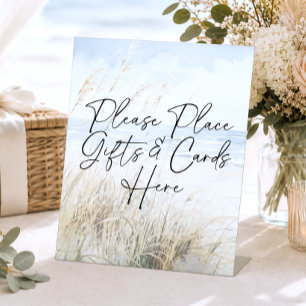 Modern Seaside Watercolor Beach Bridal Shower Gift Pedestal Sign