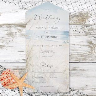 Modern Seaside Watercolor Beach No Dinner All In One Invitation