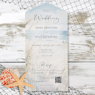 Modern Seaside Watercolor Beach QR Code All In One Invitation