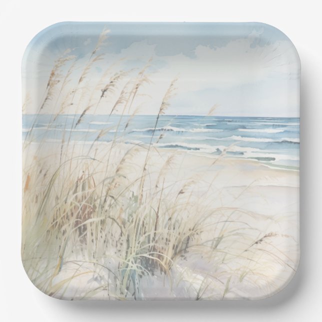 Modern Seaside Watercolor Bridal Shower Welcome Paper Plate (Front)