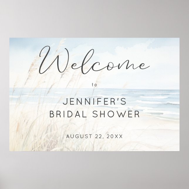 Modern Seaside Watercolor Wedding Welcome Poster (Front)