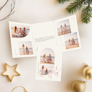 Modern Season of Joy Family Photo Christmas Tri-Fold Holiday Card