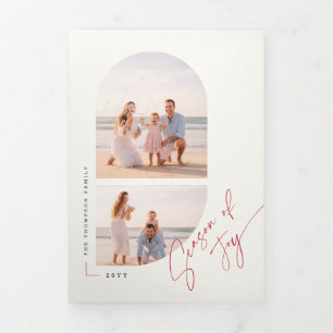 Modern Season of Joy Family Photo Christmas Tri-Fold Holiday Card