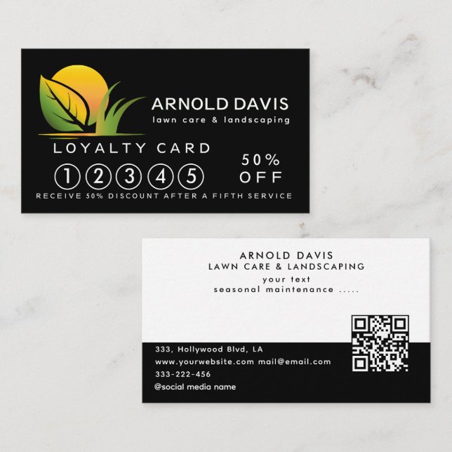 Modern seasonal lawn care and landscaping Loyalty  Business Card (Front/Back)