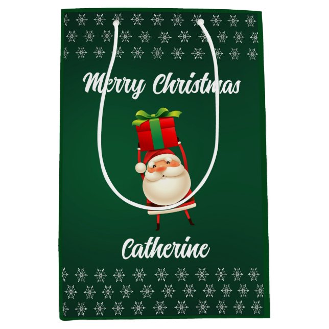Modern Seasonal Santa Claus Merry Christmas  Medium Gift Bag (Front)