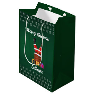Modern Seasonal Santa Claus Merry Christmas   Medium Gift Bag