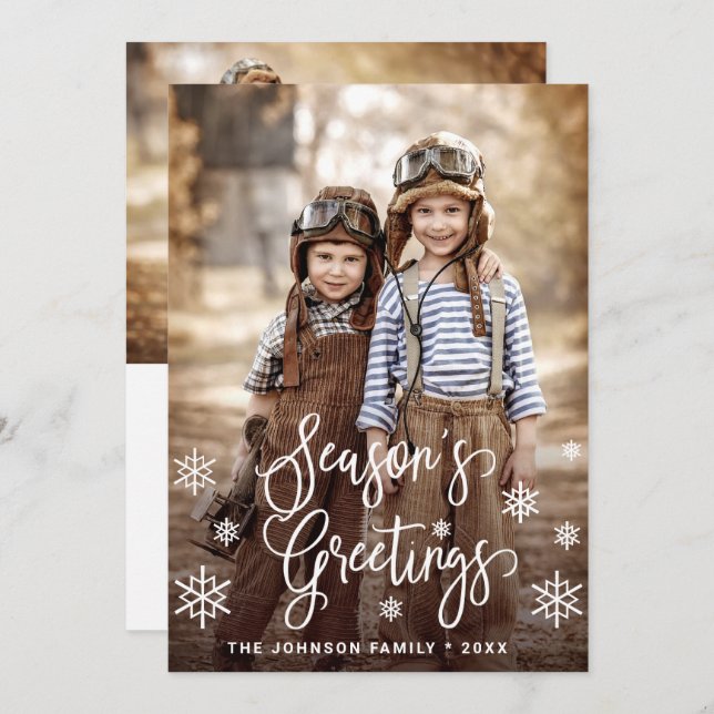 Modern Season's Greetings 2 PHOTO Greeting Holiday Card (Front/Back)