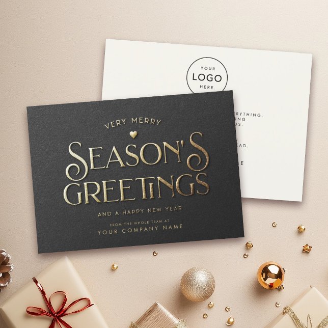 Modern Seasons Greetings Minimalist Black Business Holiday Card (Creator Uploaded)