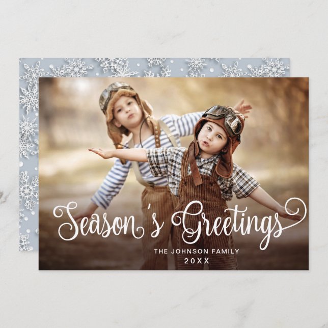 Modern Season's Greetings PHOTO Christmas Greeting Holiday Card (Front/Back)