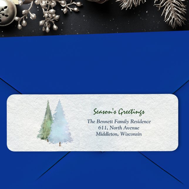 Modern Seasons Greetings Pine Tree Return Address (Creator Uploaded)