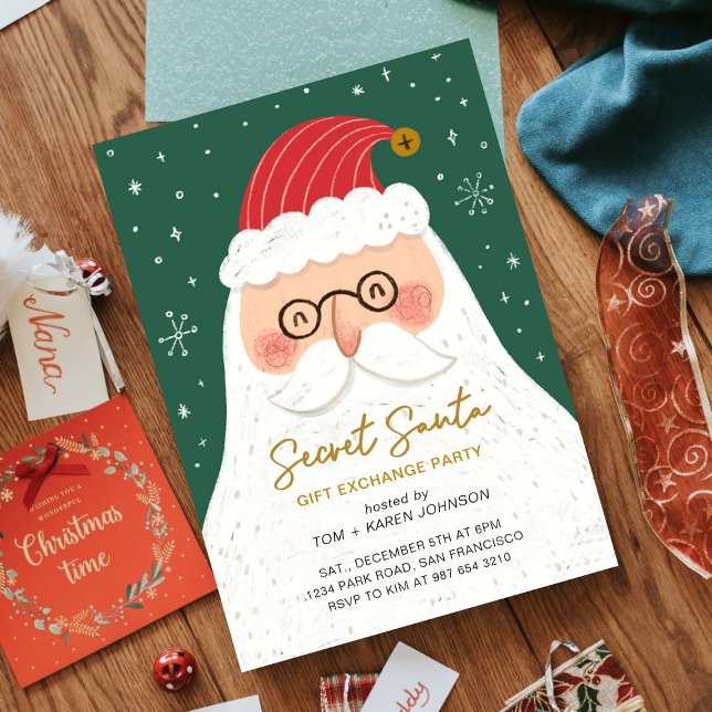Modern Secret Santa Gift Exchange Red & Green Invitation (Creator Uploaded)