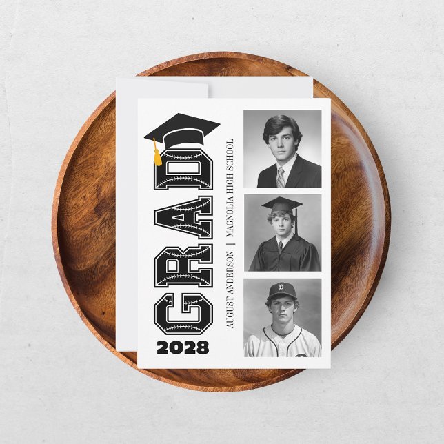 Modern Senior Baseball Player Photo Graduation Invitation (Creator Uploaded)