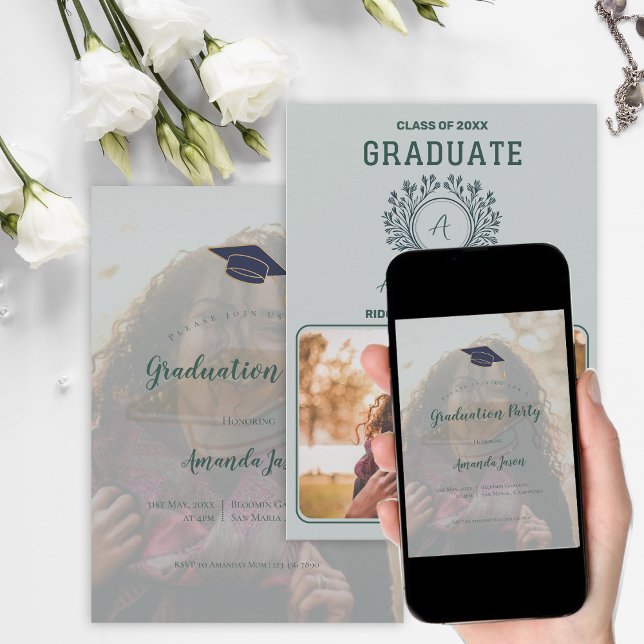 Modern Senior Graduation Photo Party Invitation (Modern Senior Graduation Photo Party | Print or Instant Download | 2-Page Front & Back Design)