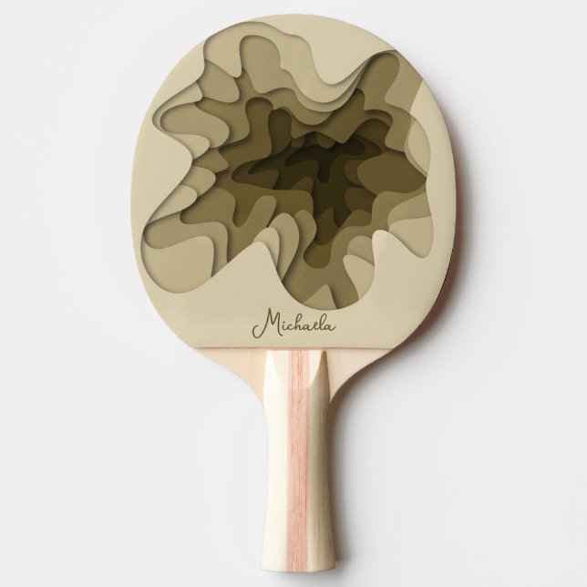 Modern Sepia Brown Abstract Personalised Ping Pong Paddle (Front)