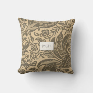 Modern Sepia Tan Botanical Monogram Cushion