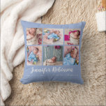 Modern Serenity Birth Stat Blue Photo Collage Cushion<br><div class="desc">Birth stat announcement photo pillow,  perfect for the newborn bundle of joy.</div>