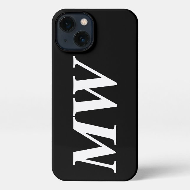 Modern serif italic monogram initials solid black iPhone case (Back)