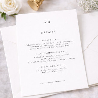 Modern Serif Monogram Editorial Wedding Deatils Enclosure Card