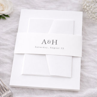 Modern Serif Monogram Editorial Wedding Invitation Belly Band