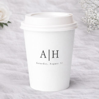 Modern Serif Monogram Wedding Party Paper Cup