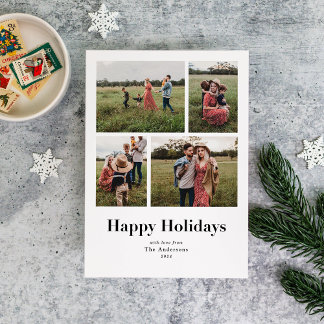 Modern Serif Multiple Photo Happy Holidays Holiday Card