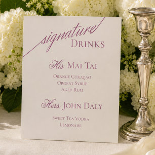 Modern Serif Purple Signature Cocktail Wedding Pedestal Sign