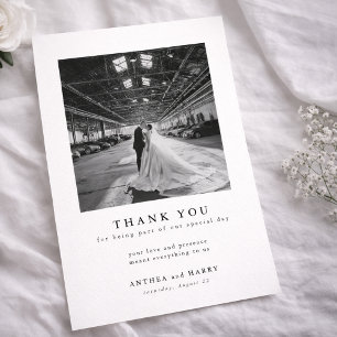 Modern Serif Typography Wedding Photo Thank You Card