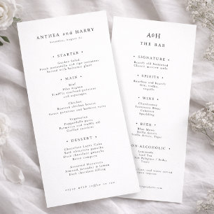 Modern Serif Wedding Dinner And Bar Menu Card