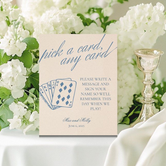 Modern Serif Wedding Playing Cards Pedestal Sign (Add a fun touch to your wedding or event with this modern serif playing cards guest book sign!)