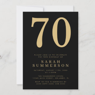 Modern Seventieth Black Gold 70 Birthday Party Invitation