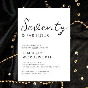 Modern Seventy and Fabulous Script 70th Birthday Invitation