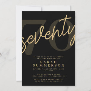 Modern Seventy Black Gold 70th Birthday Party Invitation