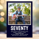 Modern SEVENTY Photo 70th Birthday Party Invitation<br><div class="desc">This modern men's 70th Birthday Bold Type Photo Invitation is perfect for celebrating the man in your life who's turning seventy. The word "seventy" is in a fabulous bold cap font in white on navy blue. You choose the photo which makes this invitation unique to your guest of honour. The...</div>