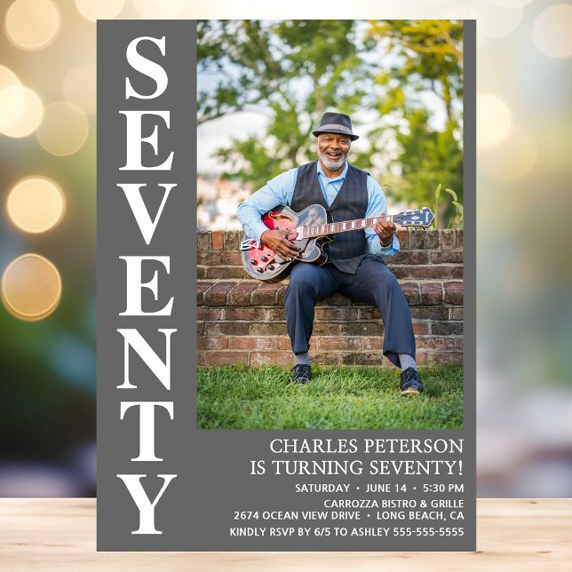 Modern SEVENTY Photo 70th Birthday Party Invitation (Creator Uploaded)