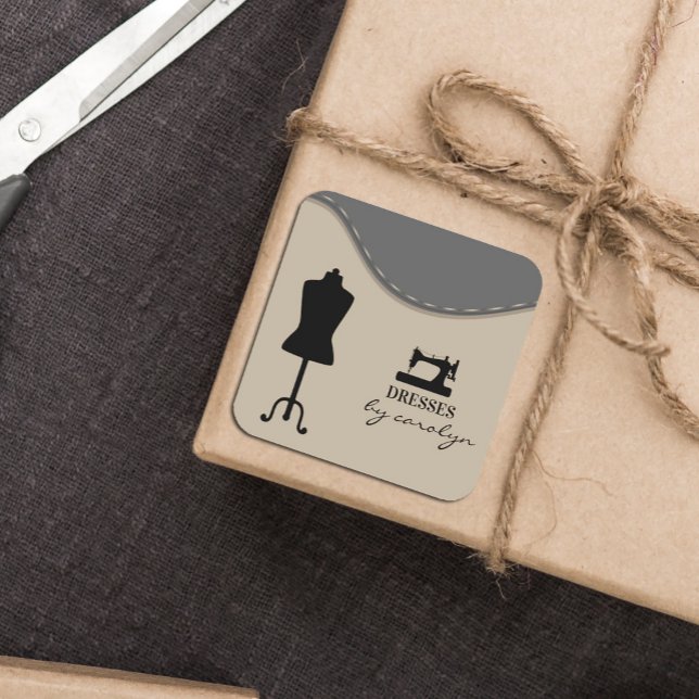 Modern Sewing Machine Seamstress or Tailor  Square Sticker (#zazzlemade #sewingsticker #sewinglabel, #customesticker)