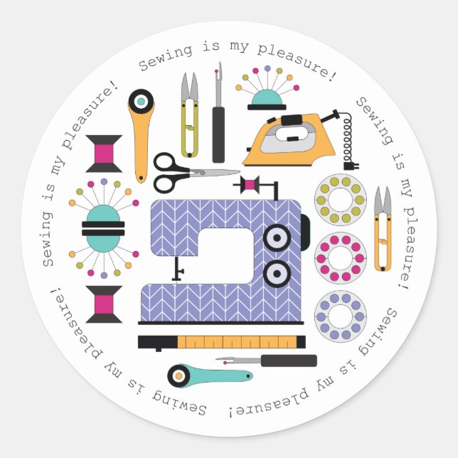 Modern Sewing Supplies and Tools Pattern Classic Round Sticker (Front)