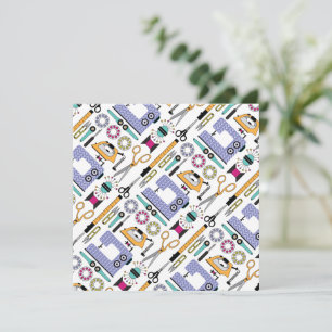 Modern Sewing Supplies and Tools Pattern Thank You Card