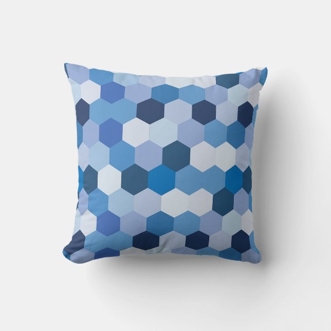 Modern Shades of Blues Whites Hexagonal Geometric Cushion (Front)