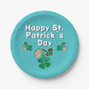 Modern Shamrock Clover Happy St. Patrick`s Day  Paper Plate