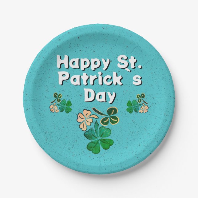 Modern Shamrock Clover Happy St. Patrick`s Day  Paper Plate (Front)
