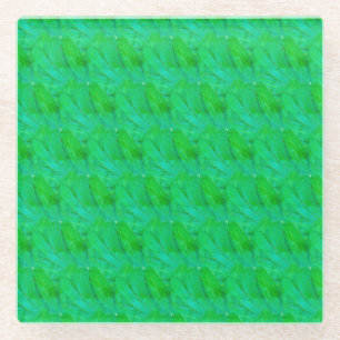 Modern Shamrock Green Abstract Botanical Pattern  Glass Coaster