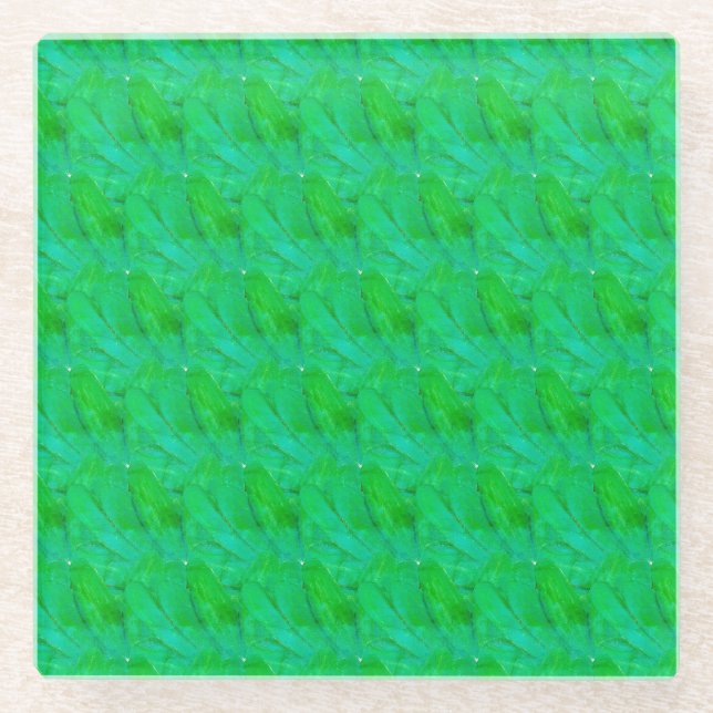 Modern Shamrock Green Abstract Botanical Pattern  Glass Coaster (Front)